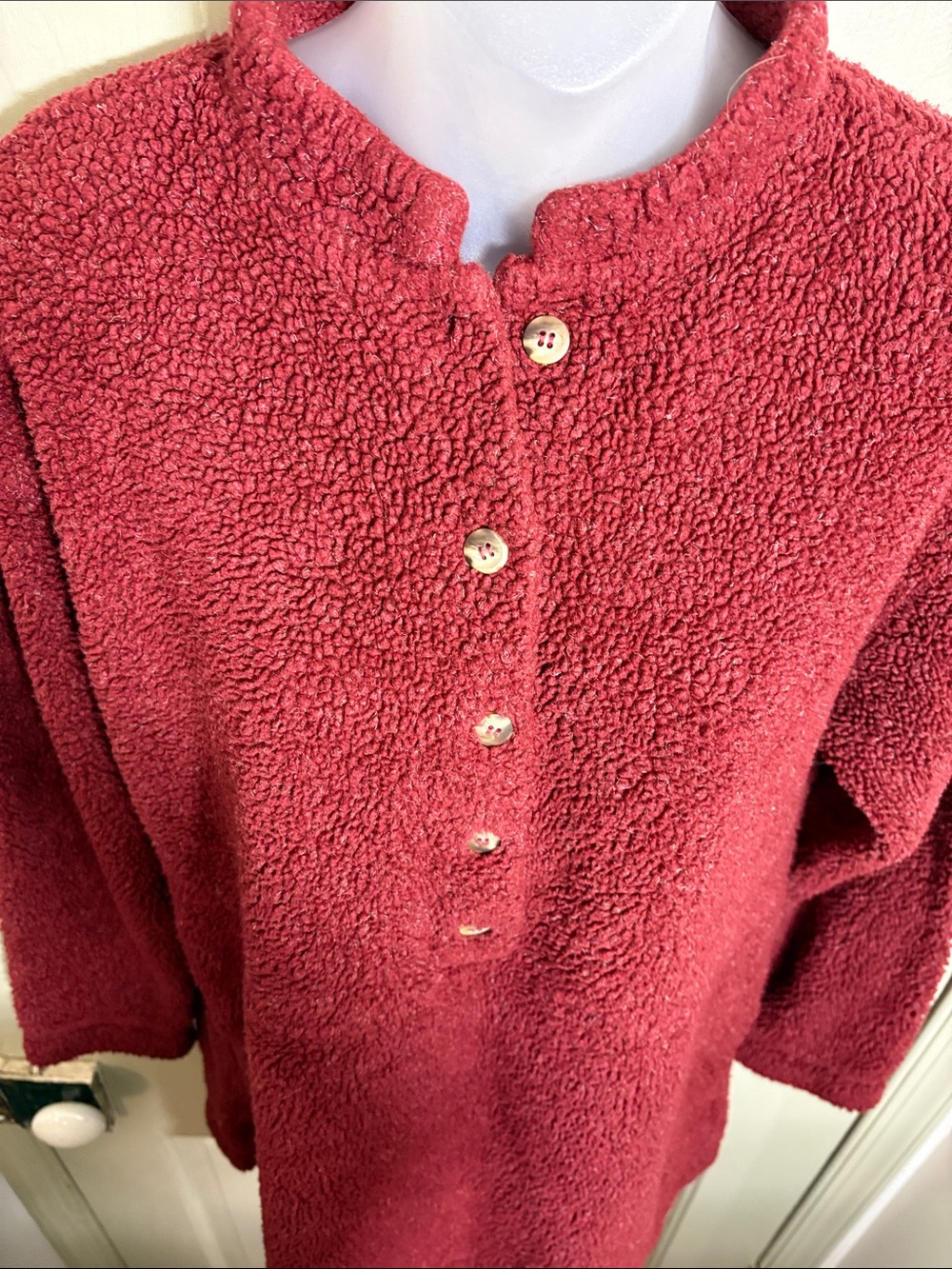 Vintage LLBean- 90’s Plush Sherpa Pullover Jacket in Deep Red - Picture 5 of 9